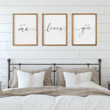 Set of 3 Framed Farmhouse All of Me Loves All of You Sign 11x14” Above Bed Wall Decor for Bedroom Decor Wall Art Wood Signs (11x14", Brown) Houmury