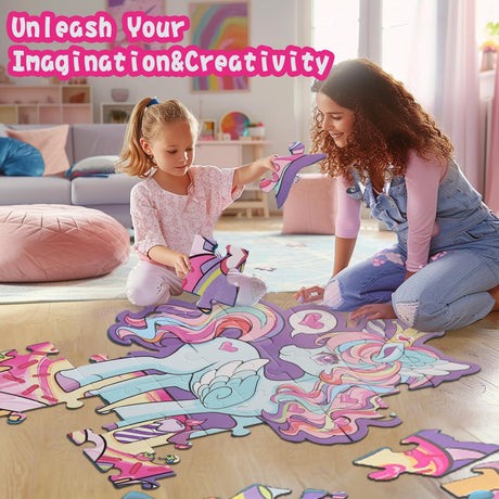 Large Shimmery Unicorn Floor Puzzle for Kids Ages 4-8, 45+ Pieces Large Jigsaw Puzzle for Kids&Toddler Ages 3 4 5 6 7 8, Educational Puzzels Unicorn Toys for Girls Unicorn Christmas Birthday Gift Wings Giant