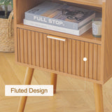 AWASEN Fluted Nightstand, Mid Century Modern Bedside Table with Storage Drawers, Wood Night Stand Bed Side Table with Solid Wood for Living Room, Bedroom, Office and Small Space (Brown) AWASEN