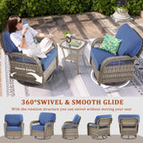 10 Pieces Patio Furniture Set Outdoor Sectional Sofa Couch with Rocking Swivel Chairs 5" Deep Seat Chairs, Modern Wicker Rattan Conversation Set, Blue/Gray Wicker Pugire