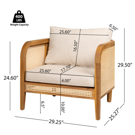 Christopher Knight Home Tilden 3-Piece Patio Furniture Set, 4-Seater Acacia Wood Outdoor Patio Sectional Furniture Set, Garden Wicker Loveseat and Accent Chair Set with Removable Cushions, Teak+Beige Christopher Knight Home