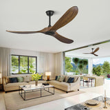 Haipeel 60" Wood Ceiling Fan no Light, 60 Inch Ceiling Fans without Lights with Remote Control, Indoor Outdoor Ceiling Fan no Light for Bedroom Porch Modern Propeller 3 Blade ETL DC Motor, Dark Walnut Haipeel