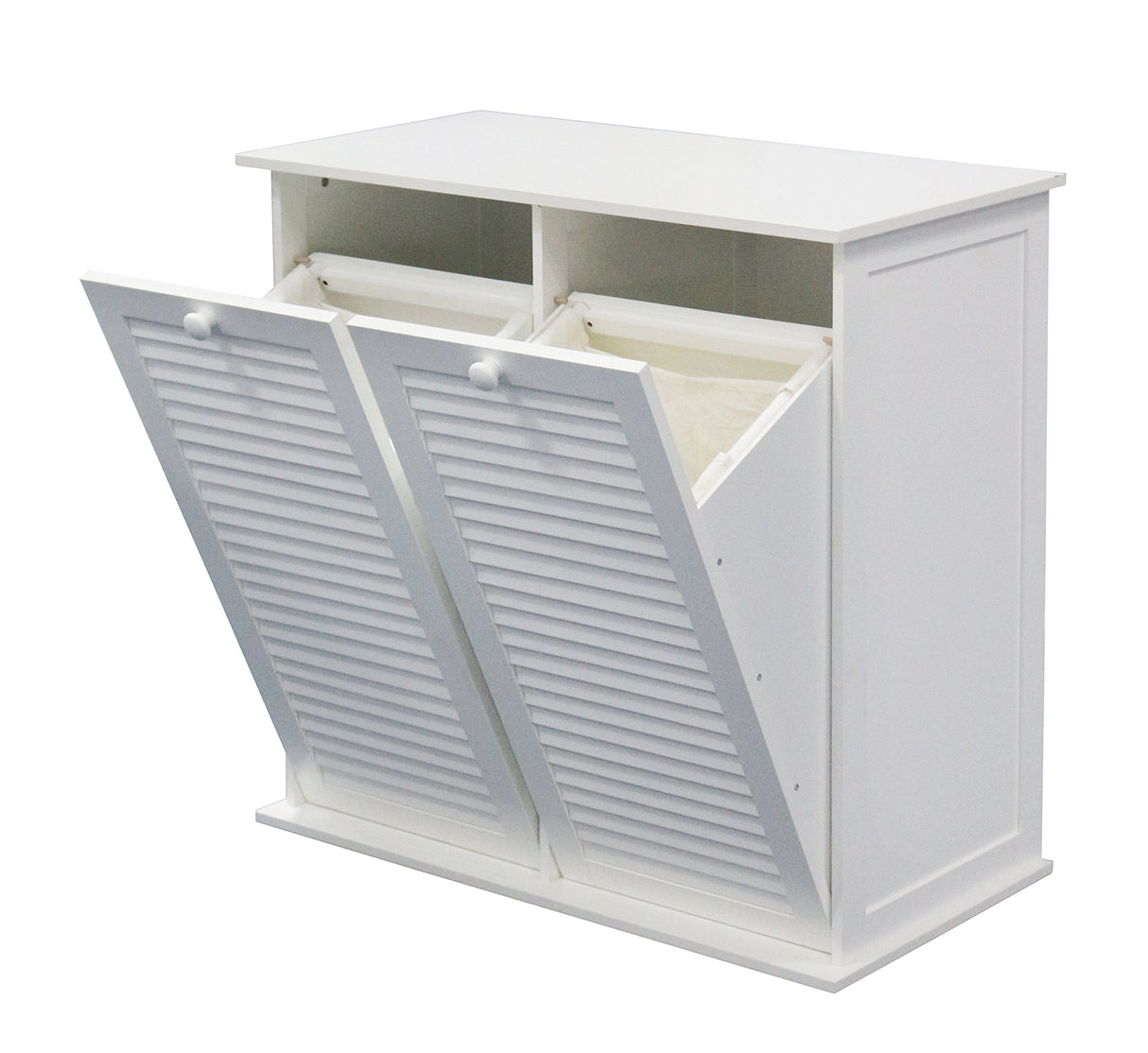 eHemco Dual Hamper Tilt Out Laundry Sorter with 2 Removable Compartment Cotton Bags, White eHemco