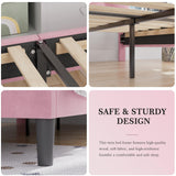 VECELO Twin Bed Frame with Upholstered Headboard, Heavy-Duty Platform Bedframe with Strong Wooden Slats Support, No Boxing Spring Needed, Pink VECELO