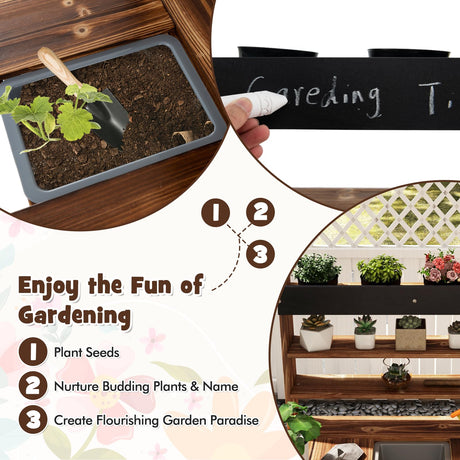Costzon Kids Potting Bench, Wood Toy Gardening Center with 4 Pots, Chalkboard, Removable Sink, Storage Shelves, Mud Kitchen for Kids Outdoor Play Kitchen, Gift for Boys Girls 3+ Costzon