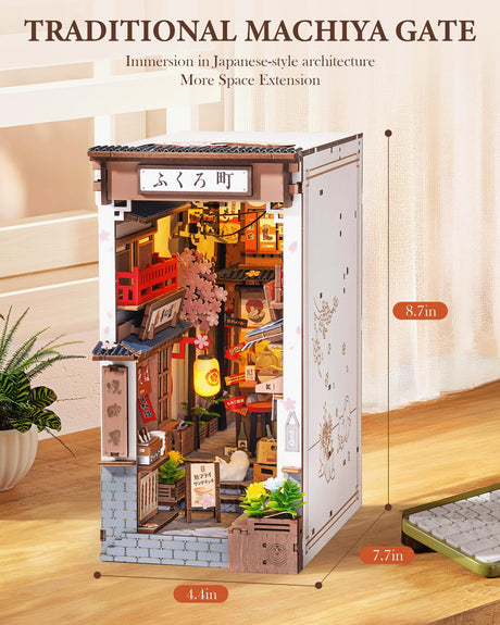 Rolife DIY Book Nook Kits for Adults, Miniature Dollhouse Booknook Kit, 3D Wooden Puzzle Creative Decorative Bookends Bookshelf Diorama Insert Crafts Hobbies Gifts (Sakura Wine Alley) Rolife