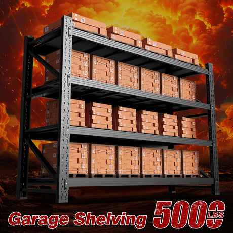 Fesbos 5000LBS Metal Steel Storage Shelves - 60" W Black 4 Tier Heavy Duty Rack Commercial Industrial Shelving with Adjustable Shelf for Basement Garage Warehouse - 60" W x 24" D x 70" H Fesbos