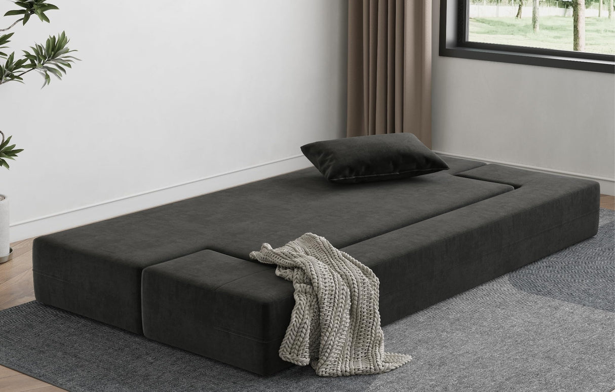 Luoxiao Folding Sofa Bed 2-in-1 Convertible Twin Sleeper Sofa Futon with 2 Pillows - Floor Couch & Bed Mattress for Apartments, College Dorms, Guest Room, Living Room, Dark Grey Luoxiao