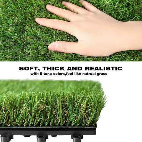 XLX TURF Artificial Grass Tiles Interlocking Turf Deck Set 9 Pack - 12"x12" Synthetic Fake Grass Self-draining Mat Flooring Decor Pad for Dog Pet Indoor Outdoor, 8 Buckle Systerm XLX TURF