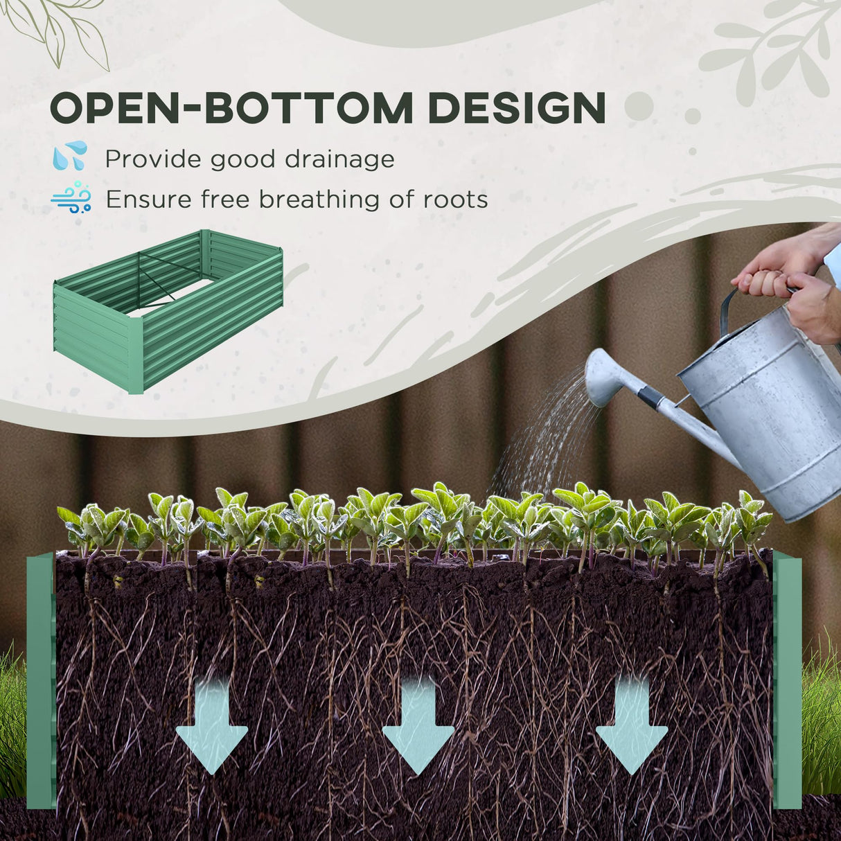 Outsunny Galvanized Raised Garden Bed Kit with Reinforcing Bars, Large and Tall Metal Planter Box for Vegetables, Flowers and Herbs, 6' x 3' x 2', Light Green Outsunny