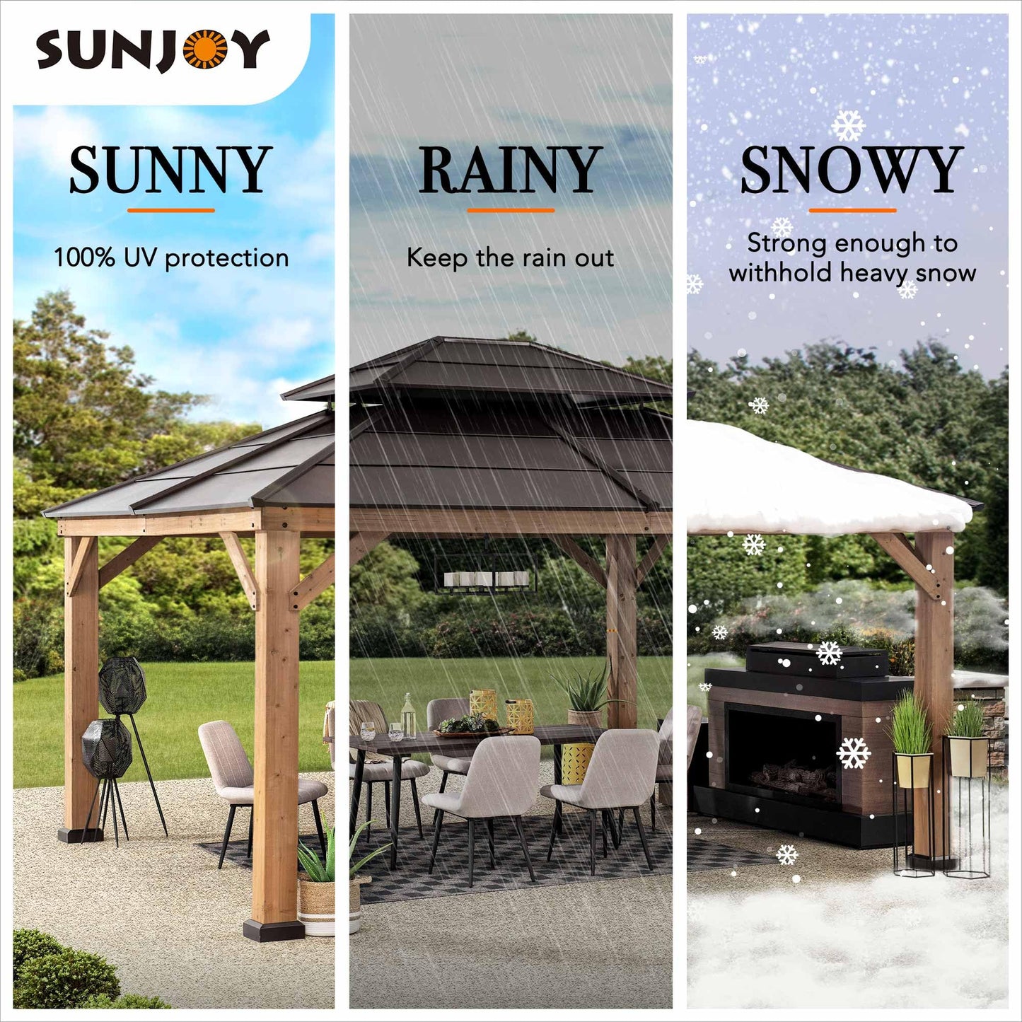 Sunjoy Hardtop Gazebo 13' X 15' Cedar Framed Wood Gazebo with Brown Double Steel Hardtop Roof Permanent Canopy for Garden, Backyard Shade… - WoodArtSupply