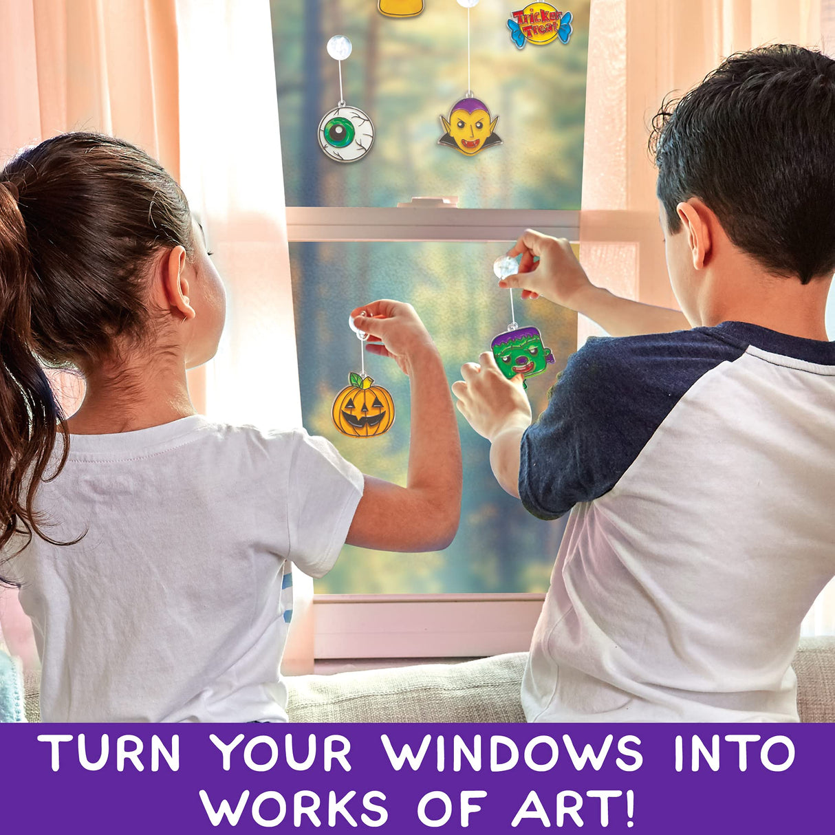 Made By Me Create Your Own Halloween Window Art by Horizon Group USA, Make 20 Projects, Includes Suncatcher Frames & Window Clings, Glow-in-The-Dark Paint, Paint Tubes, Suction Cups & Cording,Multi Made By Me