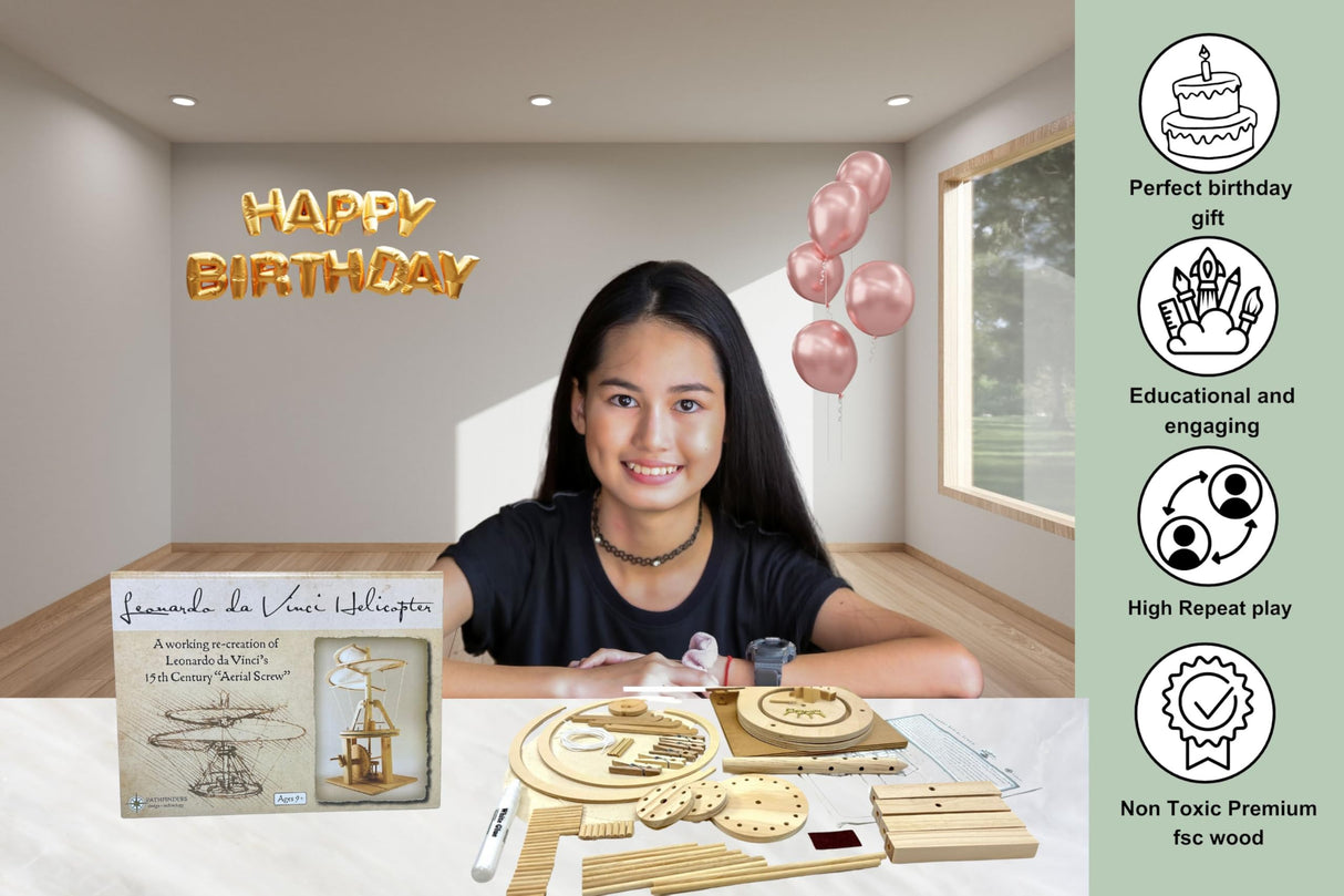Pathfinders STEM Kit – Leonardo da Vinci Helicopter Model kit Science Kits for Kids Age 12-14 | stem Kits for Kids Age 12-14 Physics Toys | Engineering | Learning Resources Pathfinders