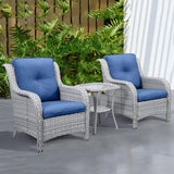 Belord 3 Piece Patio Furniture Set - Outdoor Dining Chair Wicker Chairs and Table Set, Deep Seat Patio Chair with Cushions, Light Gray Wicker Belord