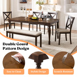 AMERLIFE 6 Piece Farmhouse Dining Table Set, 71'' Solid Wood Table with Upholstered Chairs & Bench, Seating for 6, for Kitchen or Dining Room, Brown & Black AMERLIFE