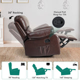 DWVO Rocker Recliner Chair with Heat and Massage, Manual Reclining Chair with Overstuffed Armrest, Rocking Function and Side Pocket, Faux Leather Recliner for Living Room,Brown DWVO