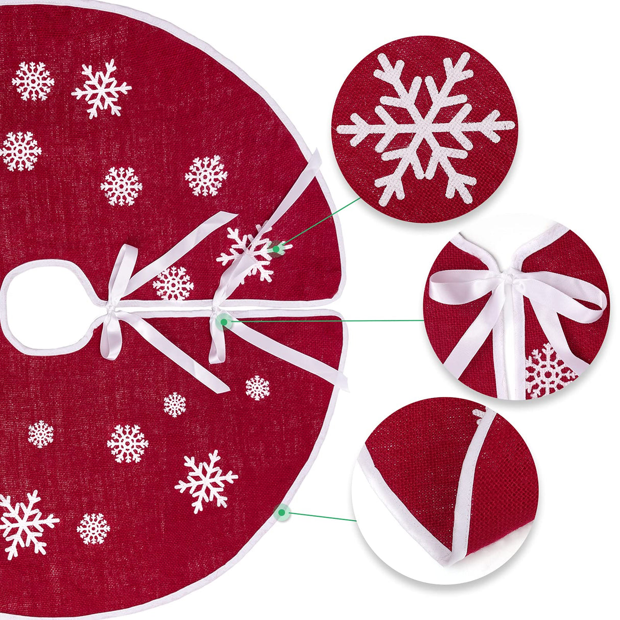 MACTING Christmas Burlap Tree Skirt, 30 Inch Red Countryside Tree Skirt with White Snowflake Printed, Small Rustic Tree Mat for Home Party Holiday Winter Indoor Xmas Decorations MACTING