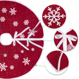 MACTING Christmas Burlap Tree Skirt, 30 Inch Red Countryside Tree Skirt with White Snowflake Printed, Small Rustic Tree Mat for Home Party Holiday Winter Indoor Xmas Decorations MACTING
