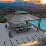 PURPLE LEAF 12' X 16' Permanent Hardtop Gazebo Aluminum Gazebo with Galvanized Steel Double Roof for Patio Lawn and Garden, Curtains and Netting Included, Grey PURPLE LEAF