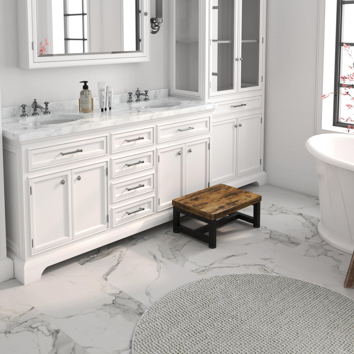 Step Stools for Adults Kids, Sturdy Wooden Stepping Stools with 450LB Capacity, Anti-Slip Bed Steps Stool for High Beds, Foot Stool One Step Stool for Kitchen Bathroom Bedroom, Rustic Brown STAFOPO