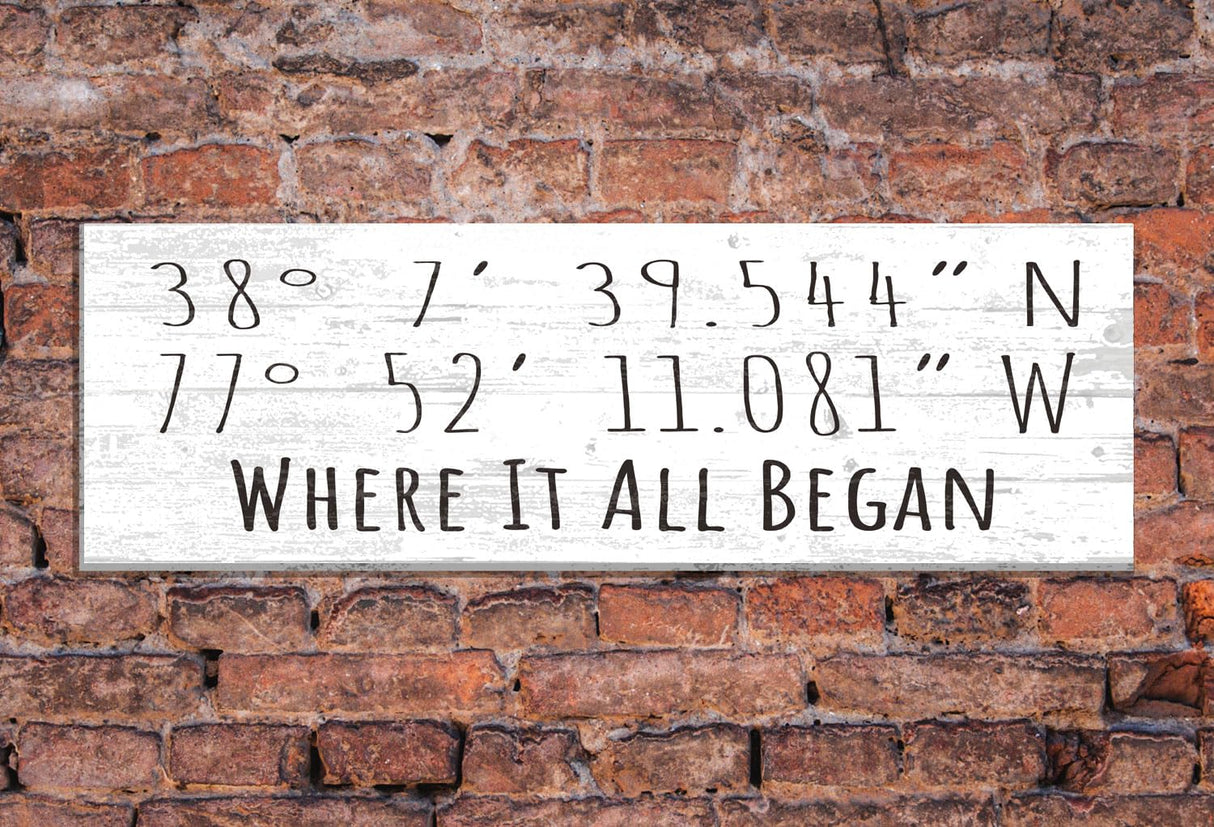 Personalized GPS Coordinate Wall Sign - Custom Home Décor 16.5 x 5.5 - Solid Wood - (Simple) Broad Bay