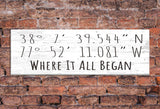 Personalized GPS Coordinate Wall Sign - Custom Home Décor 16.5 x 5.5 - Solid Wood - (Simple) Broad Bay