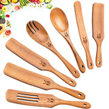Spurtles Kitchen Tools Wooden, 7Pcs Wooden Spurtle Spatula Set, Natural Premium Acacia Wooden Spoons for Cooking, Heat Resistant Cooking Utensil for Nonstick Cookware, Spurtle for Sourdough Starter ICSTI