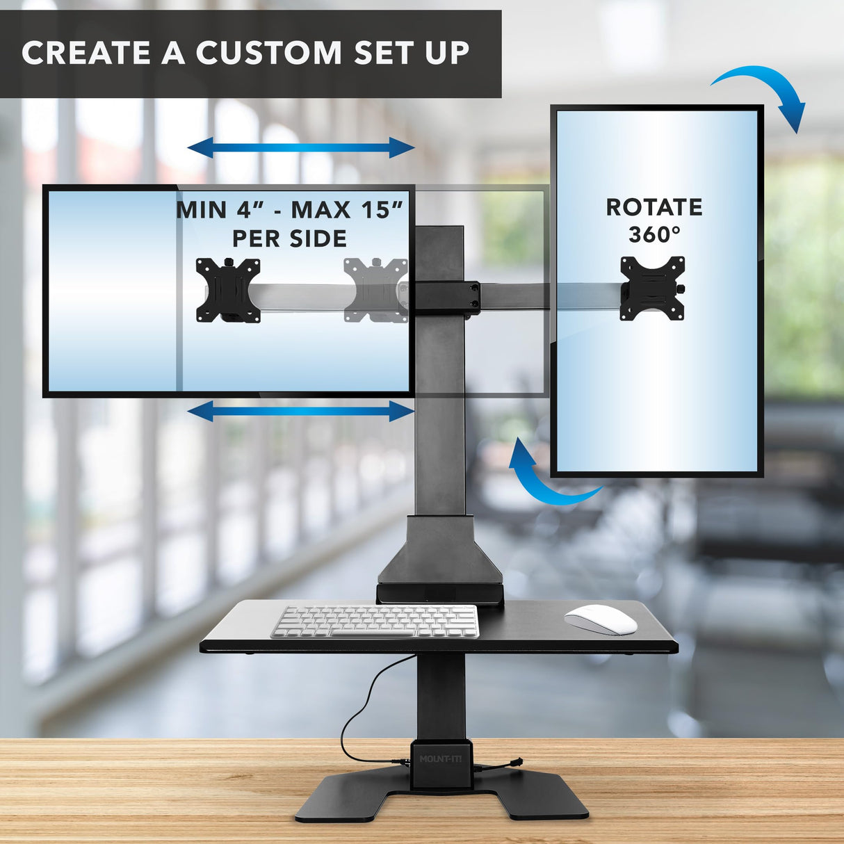 Mount-It! Double Monitor Electric Standing Desk Converter - 2 Screens Stand Up Desk Riser - Height Adjustable Desktop & 2 Mounts for Screens up to 32", Sit-Stand Convertor for Home, Office, School Mount-It!