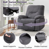 ANJ Oversized Swivel Rocker Recliner Chair for Adults, Manual Rocking Recliner Glider Recliner Nursery Chair Clearance with Decorative Stitching Soft Fabric Thick Cushion for Living Room Bedroom ANJ