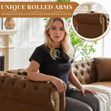 Modern Chesterfield Sofa Couch, 63.5-inch Tech Fabric Loveseat Sofa with Rolled Armrests and Tufted Button for Living Room, Office, Brown Antetek