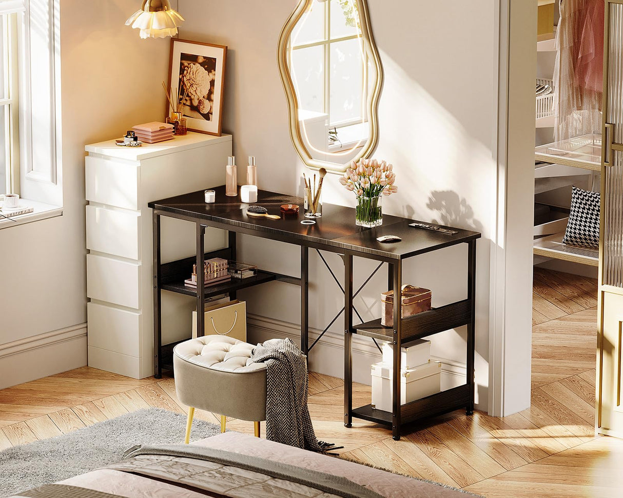 AODK 48 Inch Small Computer Desk with Power Outlets & Type-C, Home Table with Storage Shelves, Student Laptop PC Desks for Small Spaces Home Office Writing Desk, Kids Desk, Black AODK