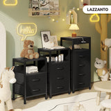 NightStand Bedside Charging Table Bedroom - Night Stand with Charger Station, Modern Nightstand with Open Shelf & 2 Fabric Drawers, Bed Side Table with USB-C USB Ports & AC Outlets for Dorm, Black Lazzanto