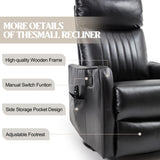 PELUMY Recliner Chair Swivel Rocking with Heat Massage - 360° Manual Recliner, 8-Point Vibrating & Lumbar Heat, Easy Assembly Chair for Living Room (Breathable Leather, Black) PELUMY
