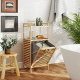 Giantex Tilt Out Laundry Hamper, Bamboo Laundry Storage Cabinet with 2-Tier Storage Shelves, Foldable & Removable Basket, Freestanding Laundry Basket Organizer for Bathroom, Laundry Room, Natural Giantex
