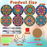 ijbnhd Mandala Diamond Art Coasters Kits for Adults, 8 Pieces Mandala Diamond Painting Coasters with Holder for Beginners 4X4inch (Cork Wooden Pad) ijbnhd