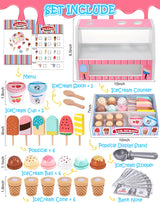 Wooden Ice Cream Toys Kids Kitchen Play Store for Toddlers Girls, Play Kitchen Accessories with Scoop & Menu & Fake Money, Wooden Toys for 3 4 5 Year Old Girls Boys Birthday Toyssa