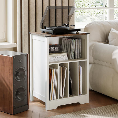 ChooChoo Record Player Stand, Vinyl Record Storage Cabinet, Turntable Stand Holds up to 160 Albums, Record Player Table Display Shelf for Living Room, Bedroom, Office, Rustic White ChooChoo