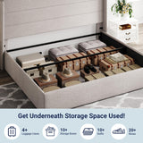 Allewie King Size Lift Up Storage Bed, Modern Wingback Headboard, Hydraulic Support, No Box Spring Needed, Light Beige Allewie