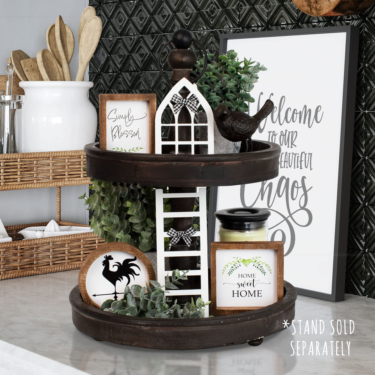 The Ultimate Farmhouse Fall Tiered Tray Decor Set - Beautiful Year Round Seasonal & Halloween Holiday Decoration Bundle - The Perfect Christmas Centerpiece Design for Home & Kitchen Decor KIBAGA