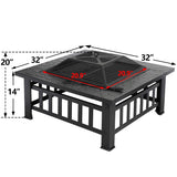 LEMY 32 Inch Outdoor Fire Pit Table, Wood Burning Firepit Stove with Lid for Camping&BBQ, Garden, Backyard LEMY