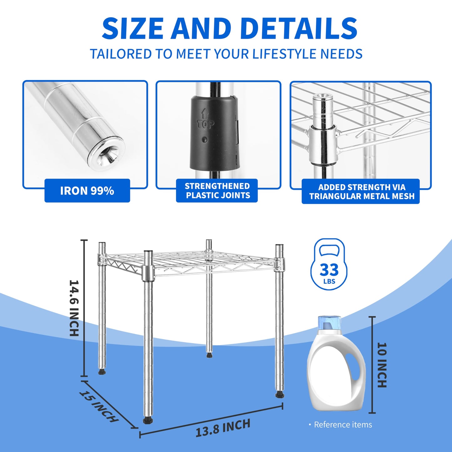 YSSOA Heavy Duty Shelving Unit, Wire Metal Stackable Storage, 1-Tier Shelf, Chrome, 15" W x 13.8" D x 15" H - WoodArtSupply