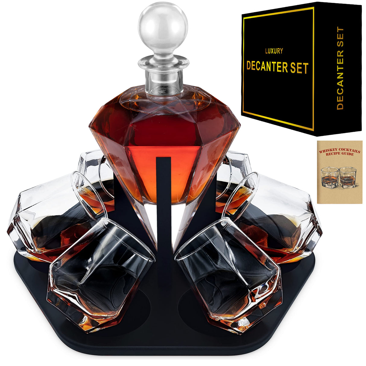 6-Glass Diamond Whiskey Decanter Set with Glasses,Whiskey Decanter Sets for Men,Decanters for Alcohol Whisky Decanter & Glass Set,Whiskey Set Bourbon Decanter Gift,Tequila Decanter Liquor Decanter Set DESIGNERCHOICE