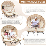 RADIATA Double Egg Chair with Footrests, 2 Person Wicker Lounge Chair with Thickened Cushion and Legs, Outdoor Wide Loveseat for Patio Garden Porch Indoor 680 lbs Weight Capacity (Beige with ottomans) RADIATA