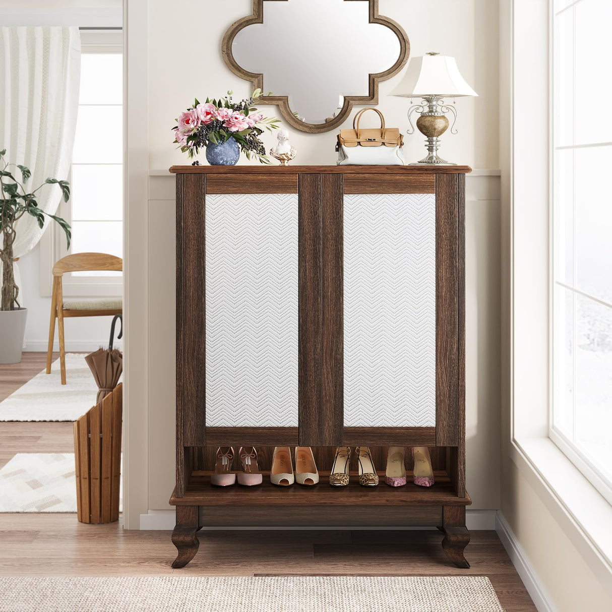 Tribesigns Shoe Cabinet for Entryway, 6-Tier Large Shoe Storage Cabinet with Doors and Adjustable Shelves, Wooden 24-Pair Shoe Rack Organizer Cabinet, Dark Walnut Tribesigns