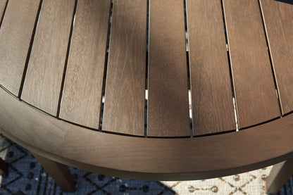 Signature Design by Ashley Germalia Outdoor Eucalyptus Wood Round Dining Table with Umbrella Hole , Brown - WoodArtSupply