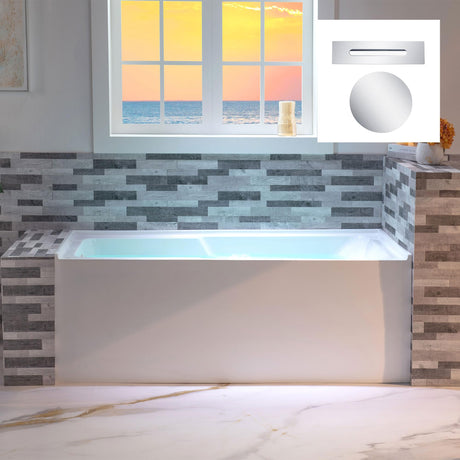 WOODBRIDGE 60" Acrylic Rectangular Alcove Soaking Bathtub in White with Left Drain, Chrome pop-UP Drain Included BA6030L WOODBRIDGE