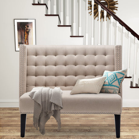 46" Small Modern Loveseat Settee Sofa 2-Seat Sofa Couch Tufted Love Seat Dining Bench with Nail Head Trim Back Banquette Sofas for Living Room Small Space Entryway Hallway Khaki Tongli