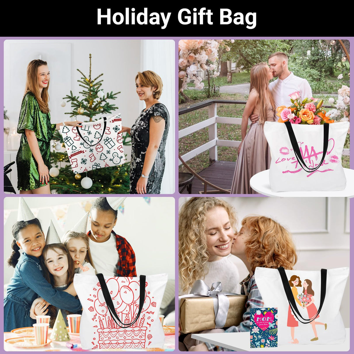 Segarty Sublimation Tote, 10 pack Large White Reusable Women Grocery Bag Blanks with Handle Blank DIY Heat Transfer Canvas Bag with Zipper bulk for Decorating Crafting Gift Travel 12oz Segarty