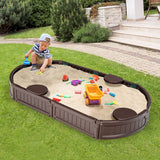 HONEY JOY Sandbox with Cover, 6FT Oval Sand Pit for Backyard, 4 Built-in Seating & Bottom Drainage Liner, All Weather Resistant Sand Boxes for Kids Outdoor with Lid HONEY JOY