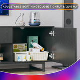 TV Stand for 75 inch TV, Entertainment Center with LED Light, Modern Wood TV Console with Texture Entertainment Stand with Highlight Storage Cabinet for TVs Up to 70-80" Black HUAHUU